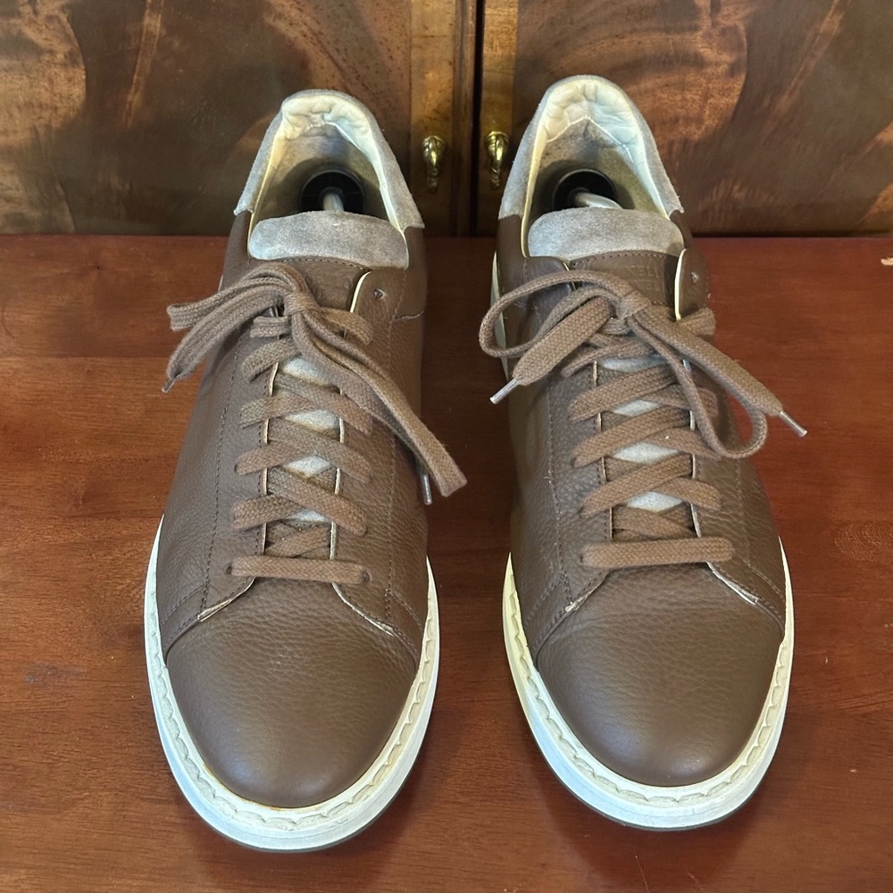 Brunello Cucinelli Brown Leather Lace-Up Low Top Sneakers